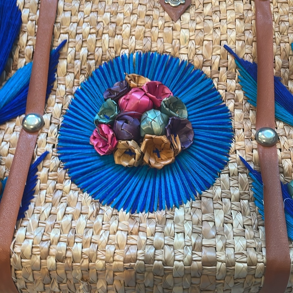 Large vintage embroidered souvenir 60’s 70’s straw bag - Picture 4 of 15
